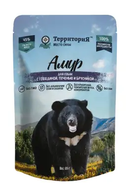 ТерриториЯ влажный корм «Амур» для взрослых собак всех пород, говядина печень и брусника (пауч)