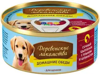 Деревенские лакомства консервы для щенков, сочный цыпленок с языком и шпинатом