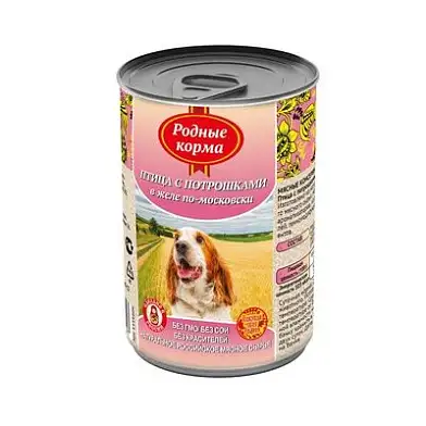 Родные корма консервы для собак, птица с потрошками в желе по-московски