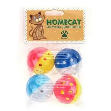 Homecat игрушка для кошек мячи пластиковые горошек с колокольчиком