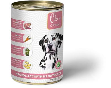 Clan classic консервы для собак «мясное ассорти с потрошками»